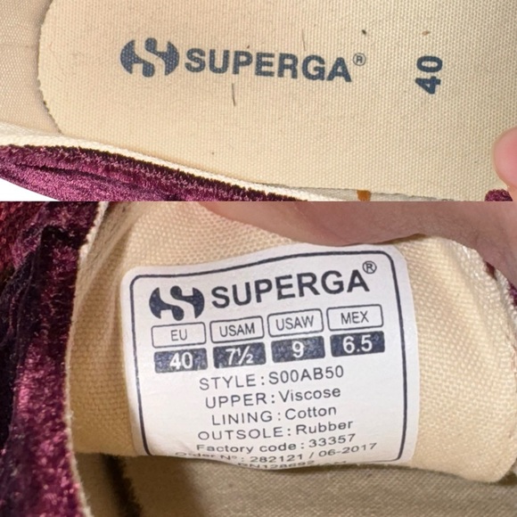 SUPERGA 2750 Velvet Sneakers in Bordeaux Shoes Size 9 - Picture 16 of 16